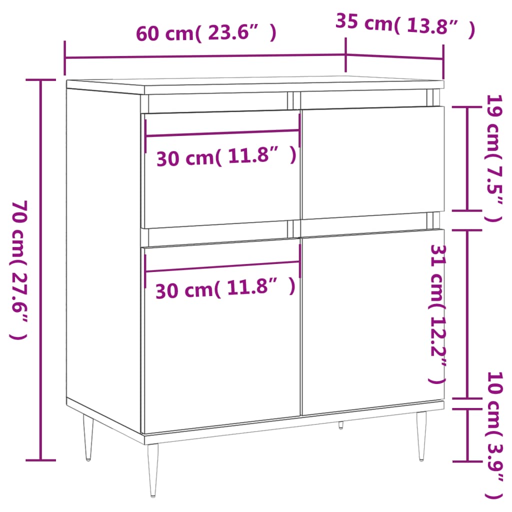 Sideboard Concrete Grey 60 x 35 x 70 cm Wood Based Material
