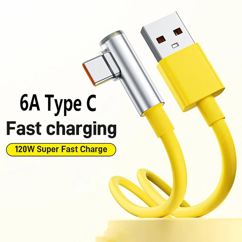 6A Type C Elbow Data Cable 120W Super Fast Charging 90° Degree For Xiaomi 15 14 Ultra Redmi Quick Charge Line Phone Accessories
