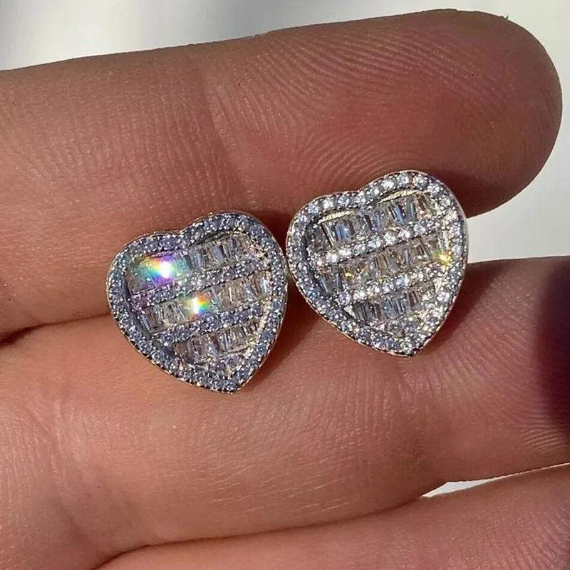 Bling Bling Crystal Heart Stud Earrings for Women Silver Color Exquisite Love Earrings Daily Wear Party Romantic Jewelry