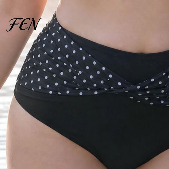 Eingebaute Stütze Badebekleidung 2 Teile/Set Große Größen Bikini-Set, Kreuz-Brust V-Ausschnitt BH mit Eingebauter Stütze, Punktmuster Set High-Waist Verdrehte Bikinihose,