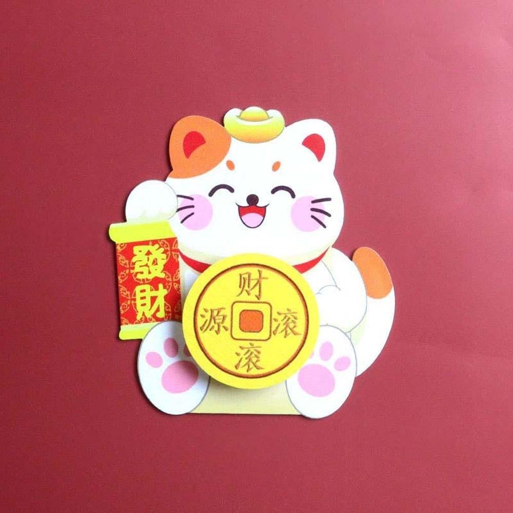 Rotatable New Year Magnetic Sticker Cartoon Lucky Cat Refrigerator Sticker  Magnets Message Board