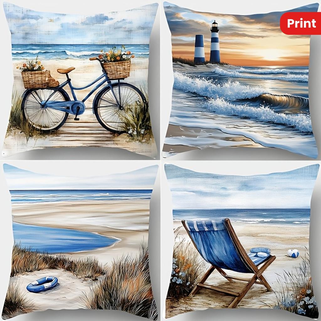 Serene Seaside Scenes Pillow CoversLiving Room Sofa Cushion Cover, Soft and Comfortable, Bedroom Room Decoration