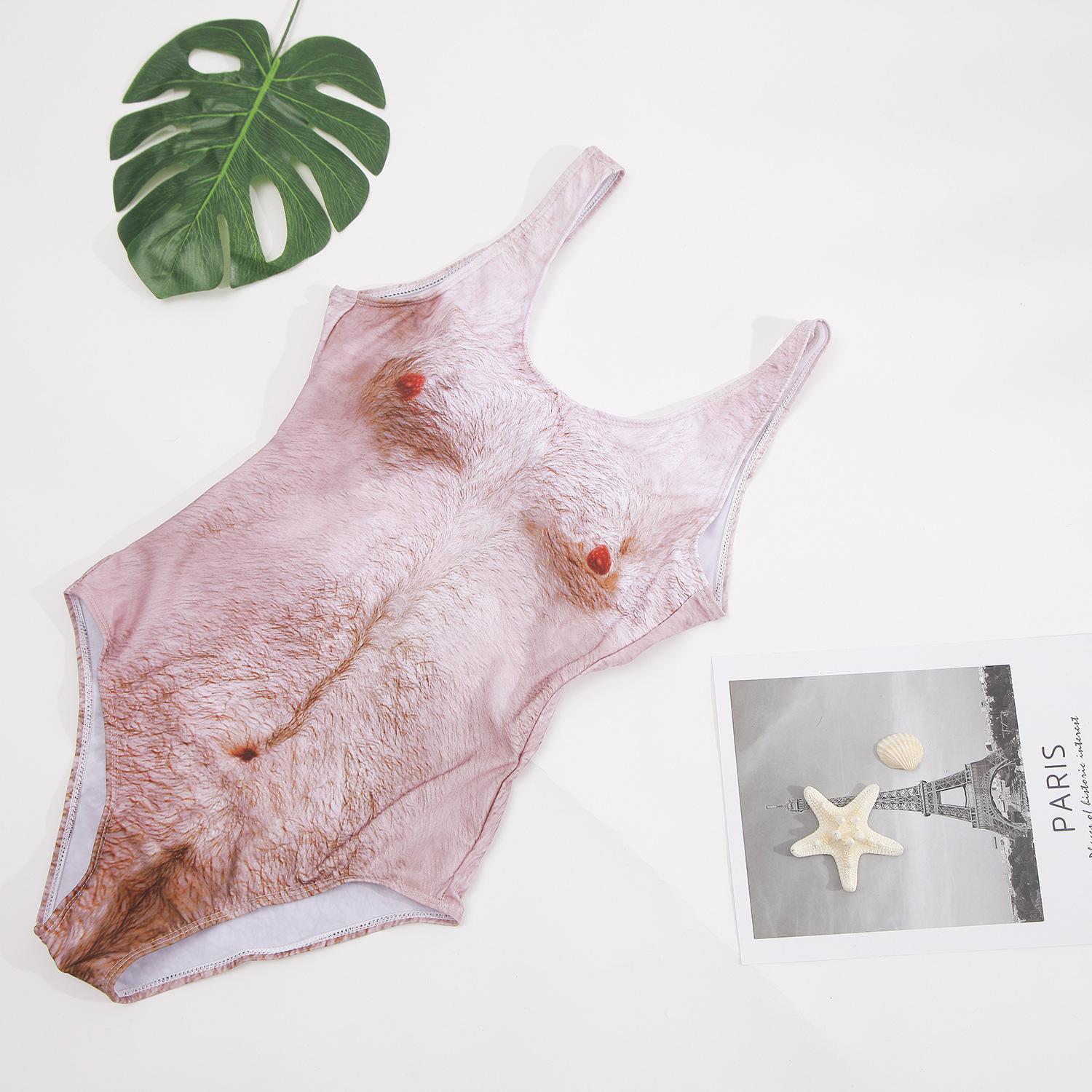 Европейские и американские женщины имитация кожи грудь волосы цельный купальник телесный цвет бикини купальник бикини оптом сексуальный S