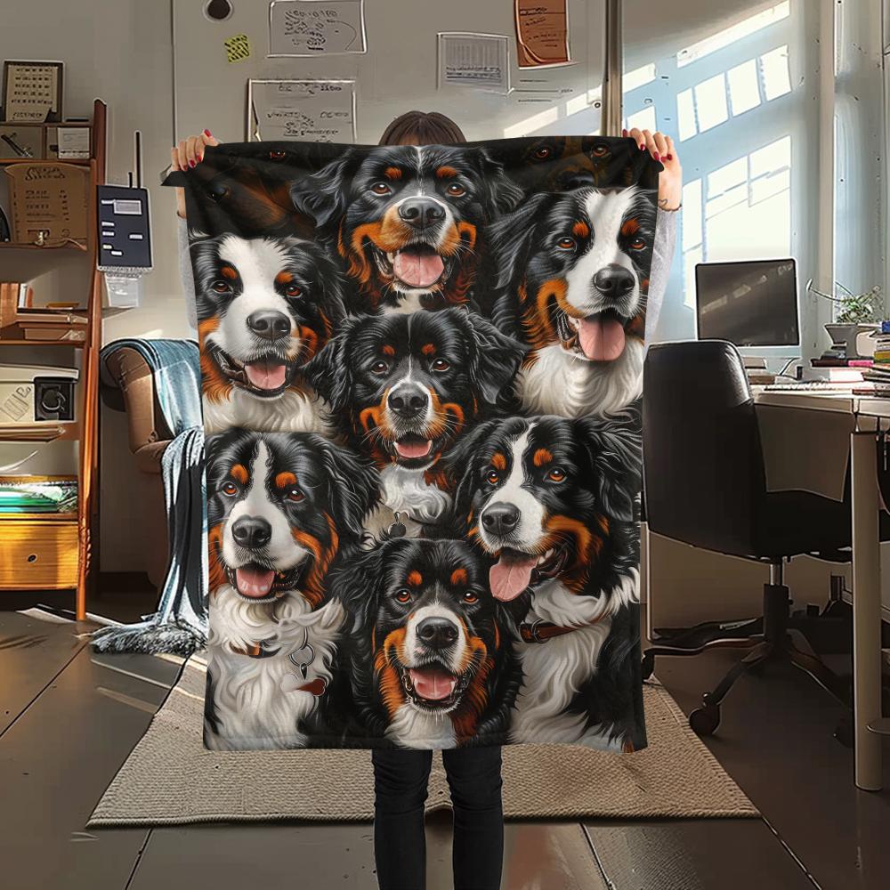 1Pc Bernese Dog Print Flannel Blanket, High Quality Comfortable for All Seasons, Home Decor, Warmth and Comfort, Perfect for Christmas Gifts