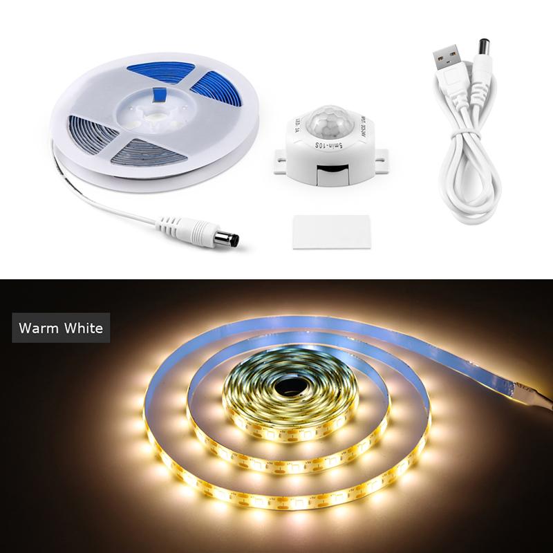 

USB 5V PIR датчик движения светодиодная лента водонепроницаемая под кроватью ночник датчик лампа для комнаты кухонный шкаф подсветка 1M-USB