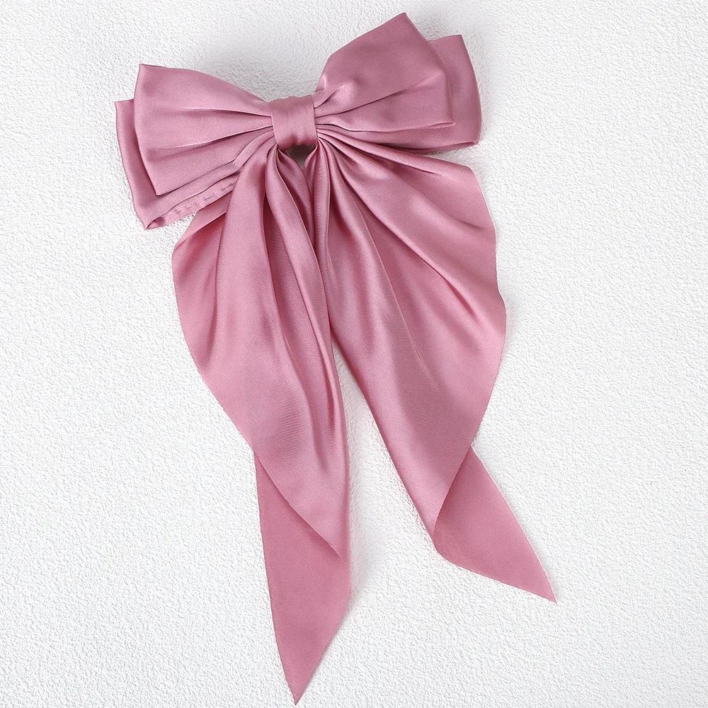 BABY BOWS Girls Long Big Bow Float Satin Clips Back Head Hair Clip Wine Red with The Same Temperament Elegant Hair Accessories