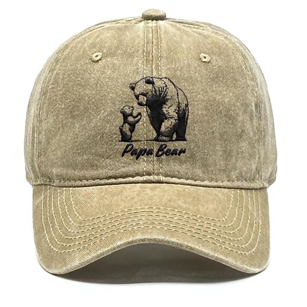 Papa Bear" Black Bear Print Adjustable Baseball Cap, Father's Day Man's Cap Slouchy Stylish Solid Color Trendy Snapback Baseball Hat
