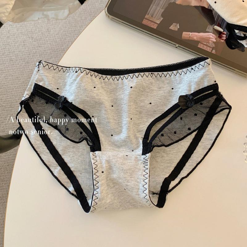 Женские летние новые стильные сексуальные трусики с кружевной отделкой, милые, в старом стиле, в мелкий горошек M серый