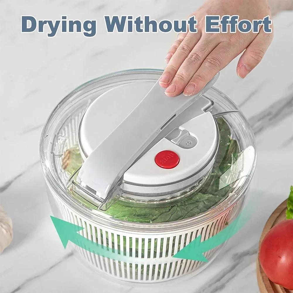 3L One-Handed Easy Press Salad Spinner Bowl with Lid Multifunctional Washer Dryer Drainer Kitchen Tool