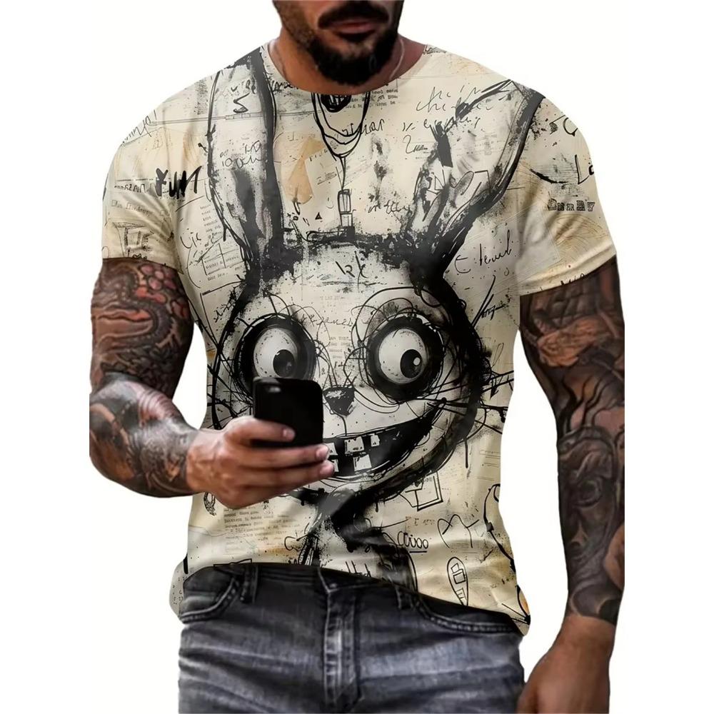O Neck Pullover Vintage Men's Oversized Clothing Sportswear Funny Animal Print Casual Short Sleeve