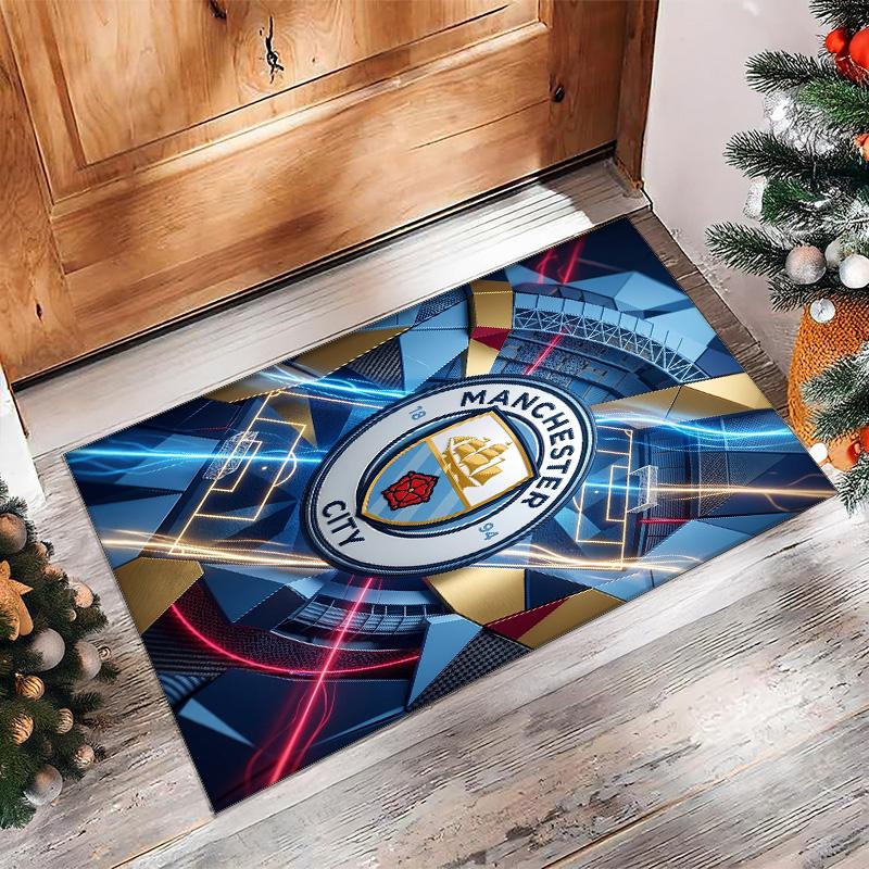 Manchester City Printed Flannel Area Rug Non Slip Soft Polyester Floor Carpet Indoor Decor Mat for Bedroom Living Room Sofa