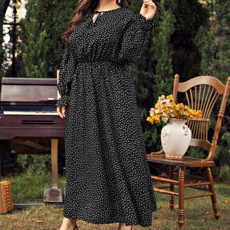 Lente en herfst plus size damesjurken Polka Dot losse lange mouw jurk