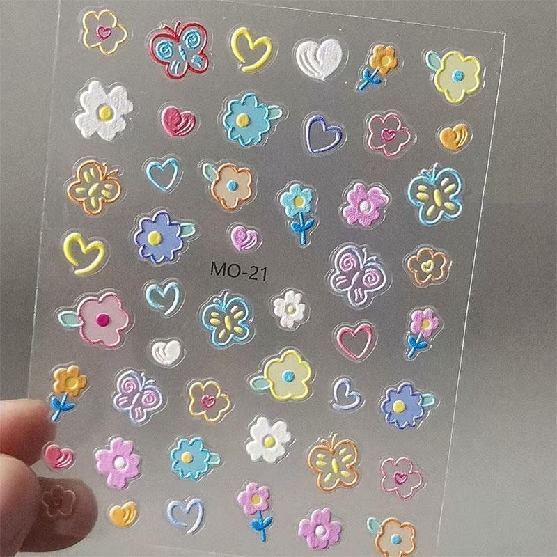 New 1PC Macaron Flower/Rabbit/Fruit Nail Charms Sticker /Letter Summer Adhesive Manicure Decor ZJT10