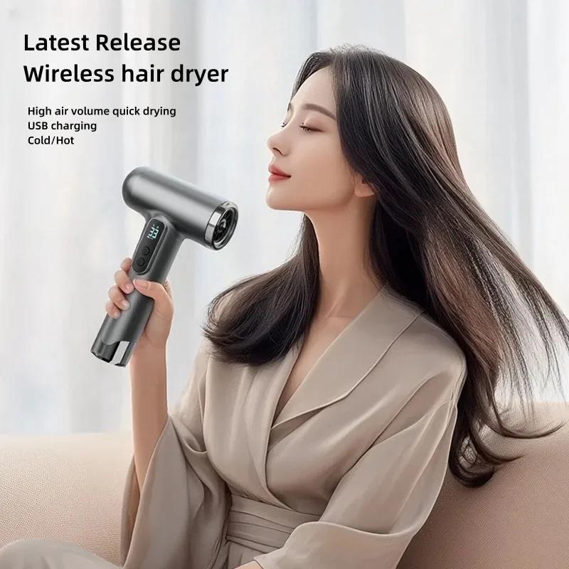 Super Portable Rechargeable Wireless Hair Dryer Negative Ions Usb Charging Powerful High Speed 3 Gears Hair Care for Home/Travel