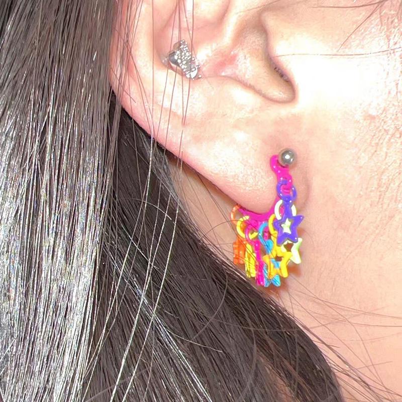 Dopamine Star Tassel Colored Ear Bone Nail For Women   Allergy Prevention Jewelry Gifts