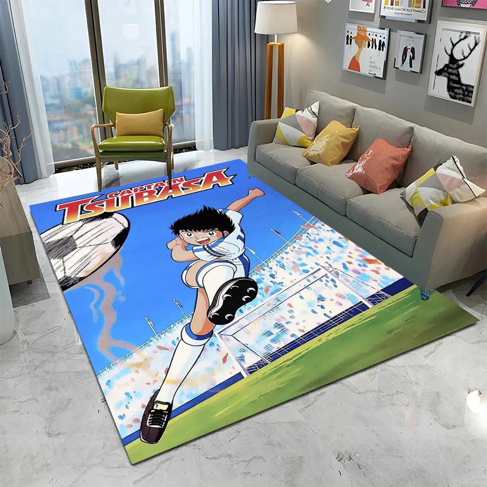 Anime Captain Tsubasa Fußball Cartoon Teppich für Zuhause Wohnzimmer Schlafzimmer Sofa Fußmatte Dekor, Kinder Teppich Rutschfeste Bodenmatte