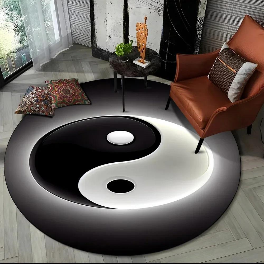 3D Tai Chi Yin-Yang Pattern Round Carpet, Sci-Fi & Metaphysics, Living Room & Bedroom Decoration, Area Rug, Table and Chair Mat