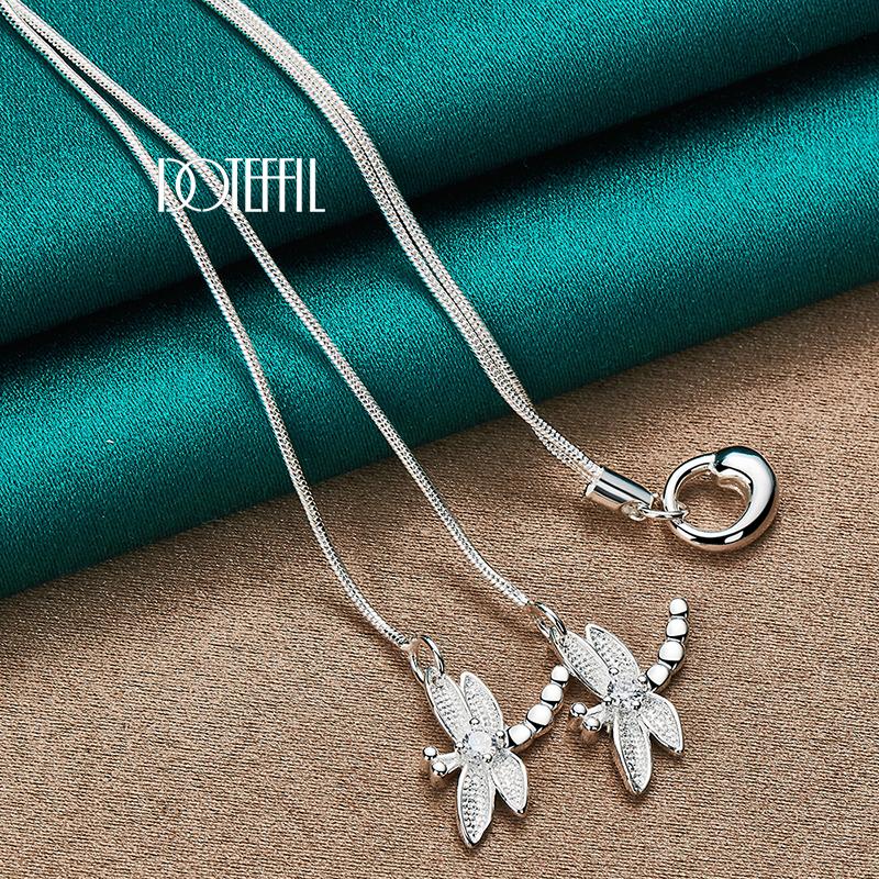 Snake Chain Romantic Dragonfly Necklace 925 Sterling Silver Fashion Jewelry