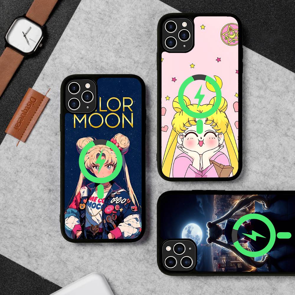 S-Sailors Anime Moon Magnetic Phone Case For IPhone 16 15 14 13 12 11 17 Pro Max Plus Wireless Charge Cover
