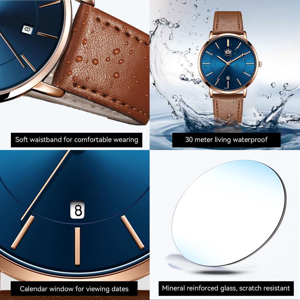 Men's Watch Ultra-Thin 6.5MM Simple Fashion Casual Business Watch Japanese Quartz Movement 40mm Dial Genuine Leather Band Unisex Watch for Men