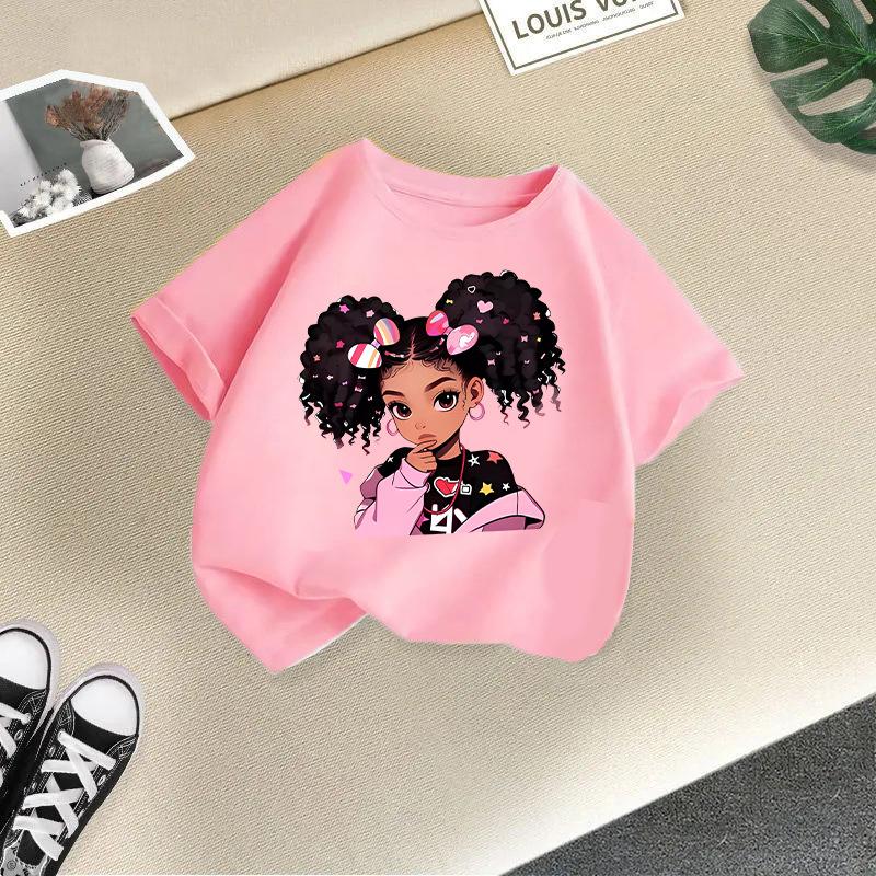 Kid T Shirt Cute Girl Printed T-shirt Round-neck Short-sleeve T-shirt Kids 100% Cotton Clothes 2-13Y