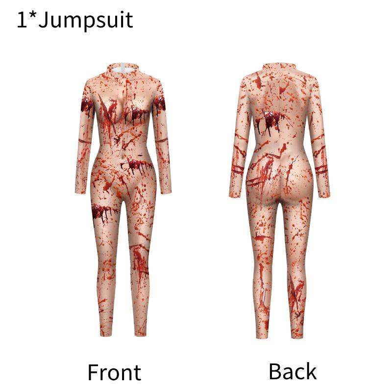 

Jumpsuit Halloween Women Bloodstain Printing Leotard Party Show Clothes Cosplay Skin,S