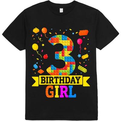MD203 Kids 3 Year Old Building Blocks 3rd Birthday Girl Block Building T-Shirt Bodysuit Short Sleeve Long Sleeve for Kids Toddler Boys Girls 1