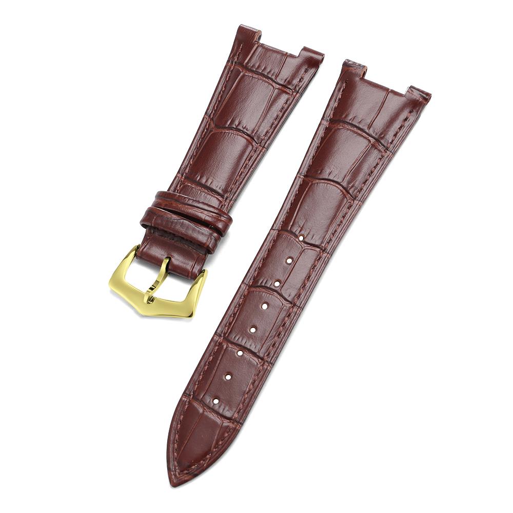 25*13mm Genuine Leather Watch Strap for Patek Philippe Nautilus 5711/5712 Bamboo Pattern Cowhide Watch Band Gold Buckle Bracelet