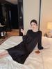 2026 French High-End Lace Cutout Long Sleeve Ice Silk Sleep Dress for Women