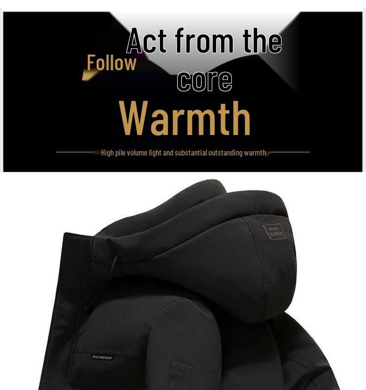 Męska Zimowa Kurtka Puchowa z Kapturem - Ciepła Odzież Wierzchnia w Kolorze Czarnym, Imbirowym, Żółtym