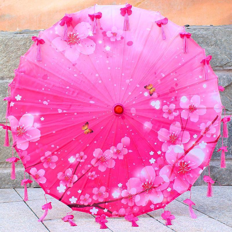 Ancient Style Oil Paper Umbrella with Petal Tassel for Children's Hanfu Dance