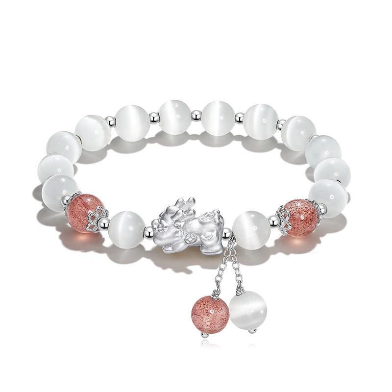 Cat s Eye Stone Bracelet for Women, Unique Design, Exquisite and Luxurious, Pixiu Strawberry Crystal Bracelet Strawberry quartz