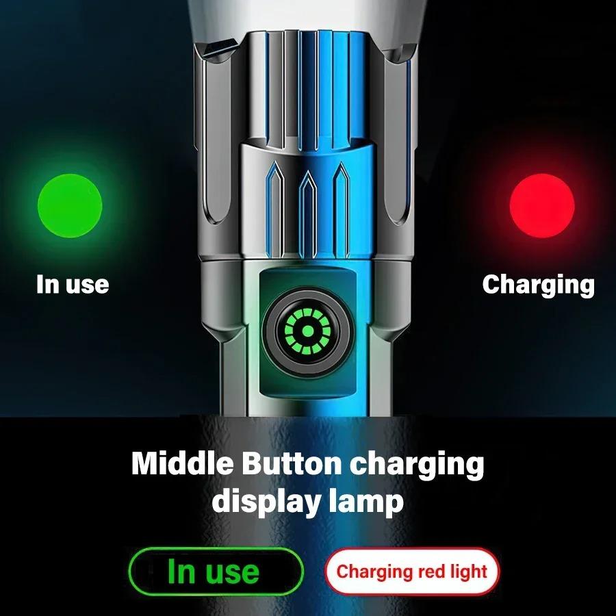 Hohe Starke Leistung LED Taschenlampen 2000LM Taktische Taschenlampe mit Displaylicht USB-Aufladung Camping Angeln Notfall Zoom Laterne