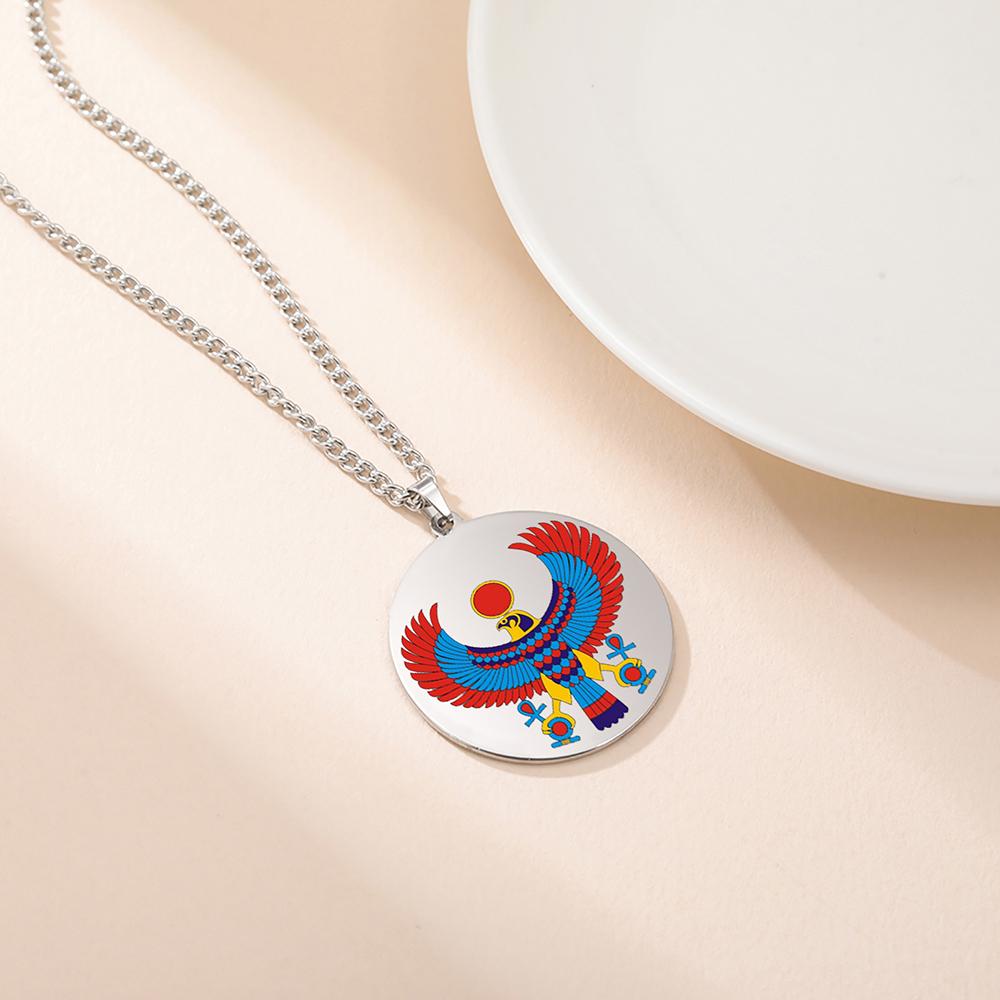 Dawapara Pharaonic Horus Necklace Winged Sun Disk Horus Falcon Necklace Ancient Egyptian Guardian Amulet Stainless Steel Jewelry