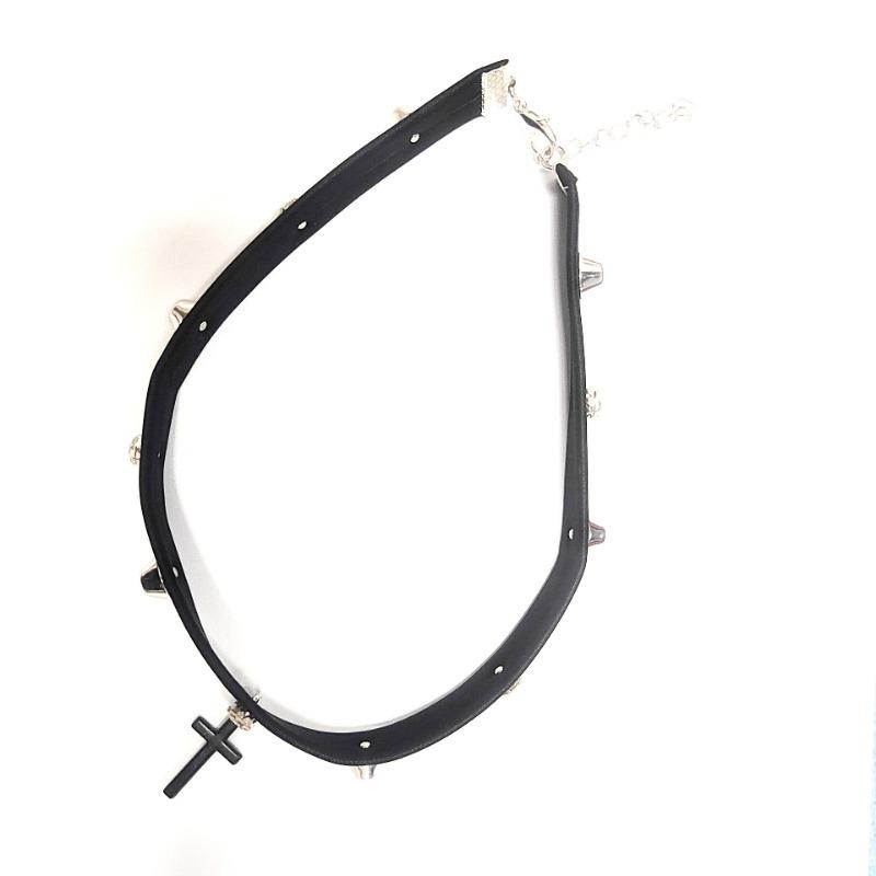 Dark Y2k Babes Wind Leather Rivet Choker Stacked Cross Necklace Female Personality Subculture Collarbone Chain