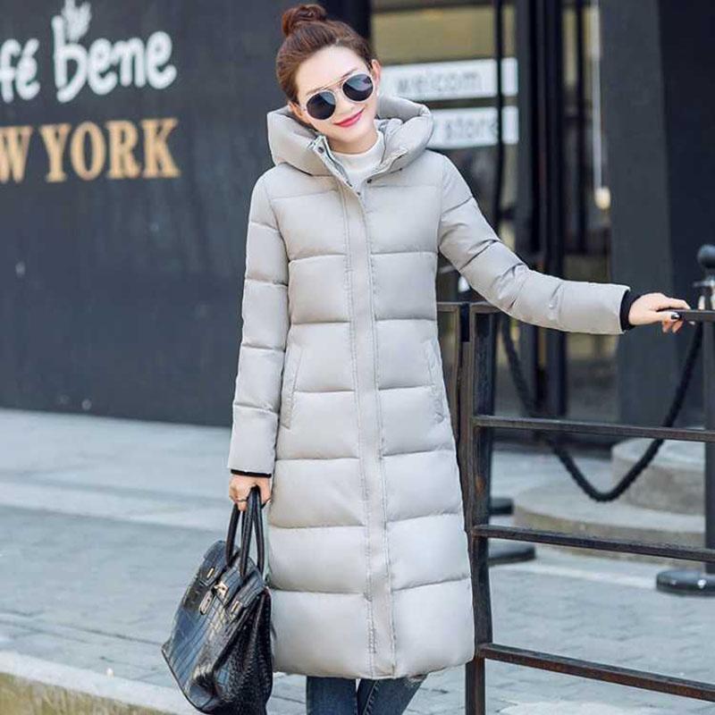 Damen Herbst und Winter Übergröße Verdickter und gepolsterter Mittellanger Kapuzenmantel Schmaler Reißverschlussabschnitt Warmer Mantel