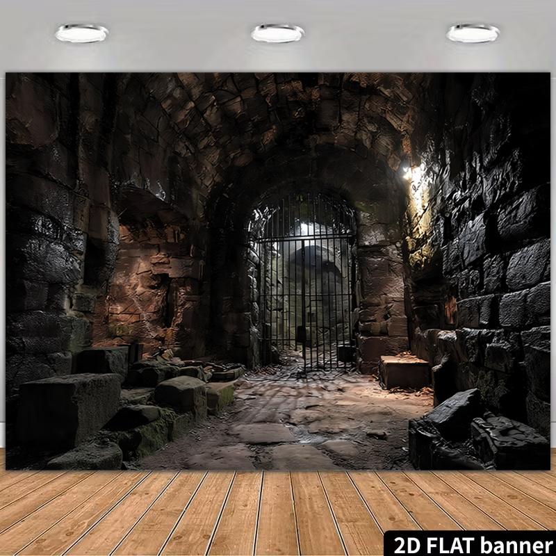 A two-dimensional floor map of a medieval dungeon background cloth suitable for Halloween party decorationzyc