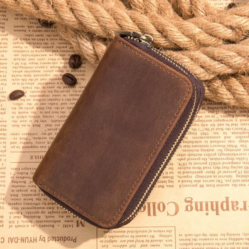 Crazy Horse Leather Car Key Bag Genuine Men s Access Control Anti-theft Card Swiping Cowhide Multifunctional Wallet 11X6X4