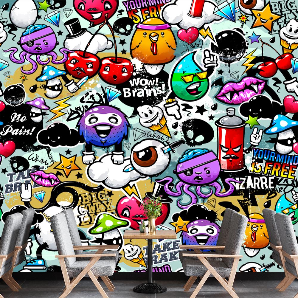 Papiers Peints Graffiti Colorés Fresque Murale Graffiti Fond de Salon Fresques 3D