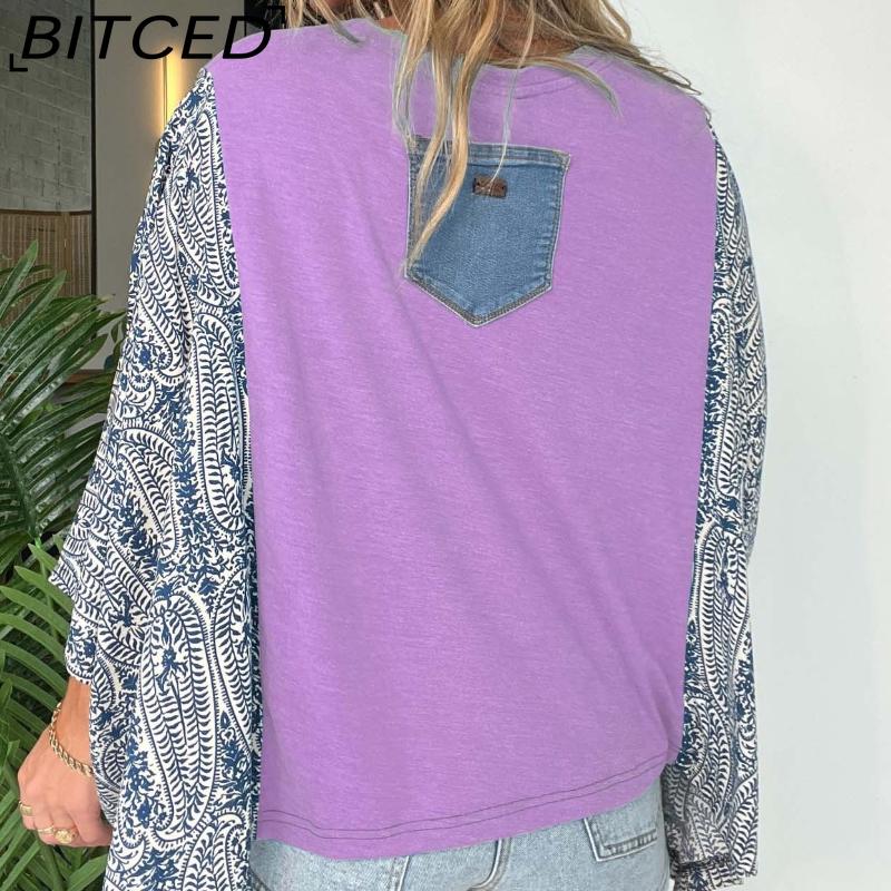 BITCED Women's Printed O-Neck Loose-Fit Casual Top