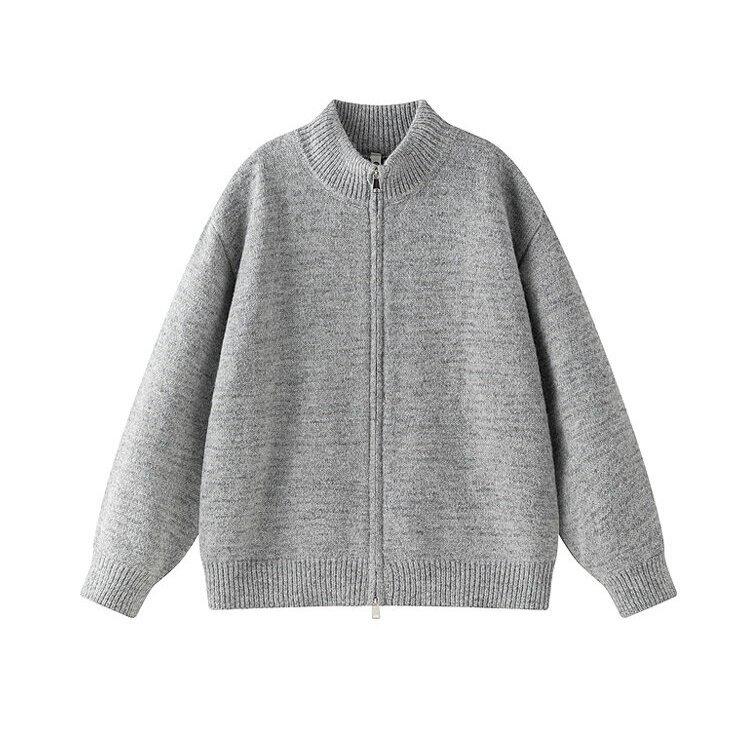 Men's Retro Stand Collar Knit Cardigan - Autumn Casual Loose Fit Zipper Sweater Jacket