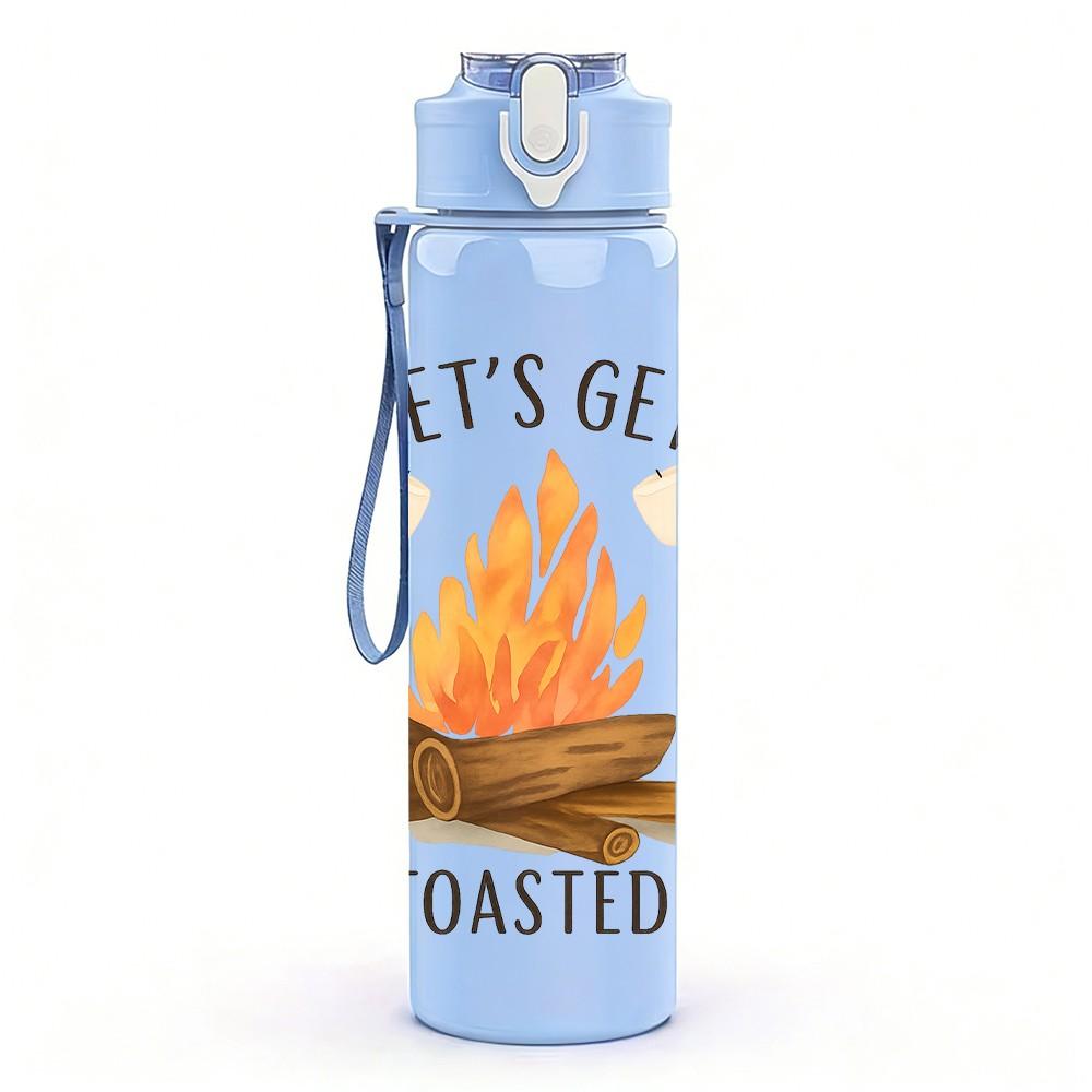 1PC Let's Get Toasted Camp Art 750ml Color Plastic Sports Water Bottle Leakproof Flip Straw Lid Suitable for Sports Office Home Use