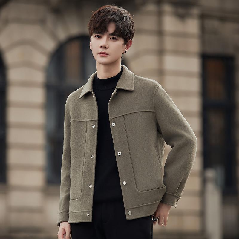 

Мужская куртка шерстяное пальто осень и зима повседневное облегающее модное красивое двухстороннее шерстяное пальто для мужчин XXXL зелёный