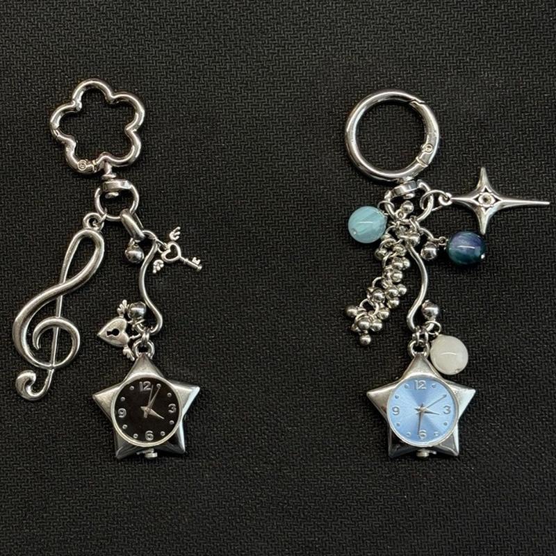 Retro Star Watch Keychain Y2K Carabiner Pendant Couple'S Bag Charms Hangings Ornament Accessories