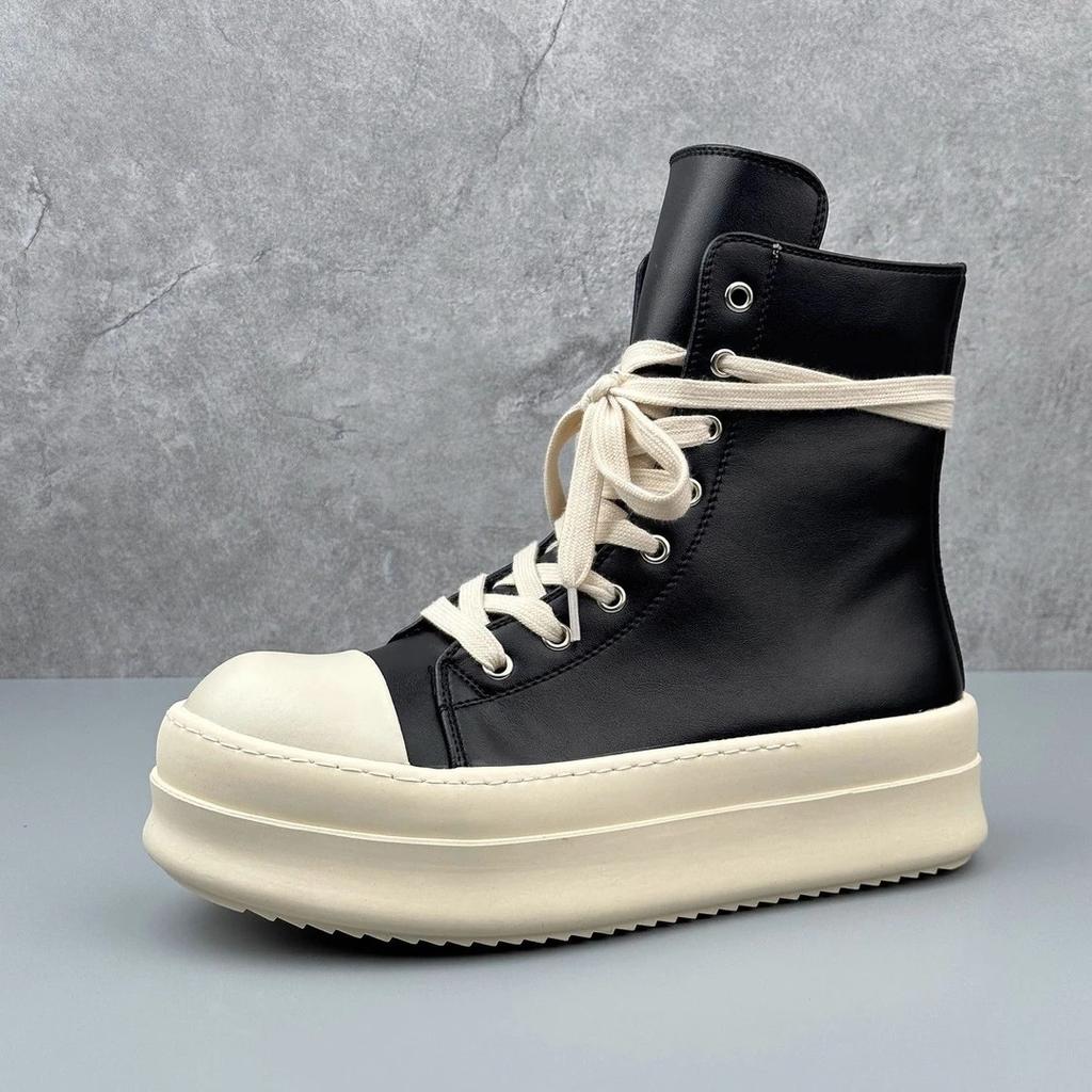 High-Top Board Shoes, Men'S And Women'S Couple Boots, Side Zipper Tooling Boots, Black And White Thick-Soled Heightening Spring High-End Martin Boots