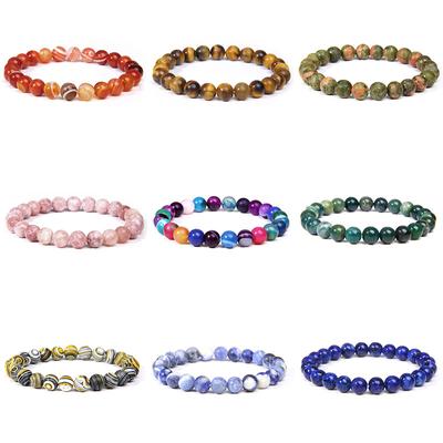 High Quality Polished Unisex Elastic 8 Mm Beads Bracelet Energy Healing Women Bangle Men Lazuli Natural Jewelry Bracelets Tiger Eye Jewelry Accessory