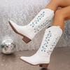 Fashion Big Size 43 New Embroide Cowboy Cowgirls Boots Girls Fashionable Mid-calf Boots for Women Low Heels Black Green Blue White Shoes