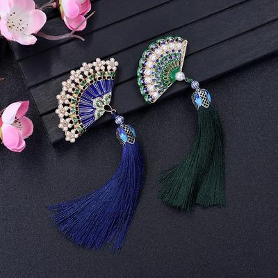 Chinesische klassische Emaille Fransenbrosche Damen Cheongsam Druckverschluss Anhänger Korsage Retro Fächer Anstecknadel Vielseitiges Zubehör