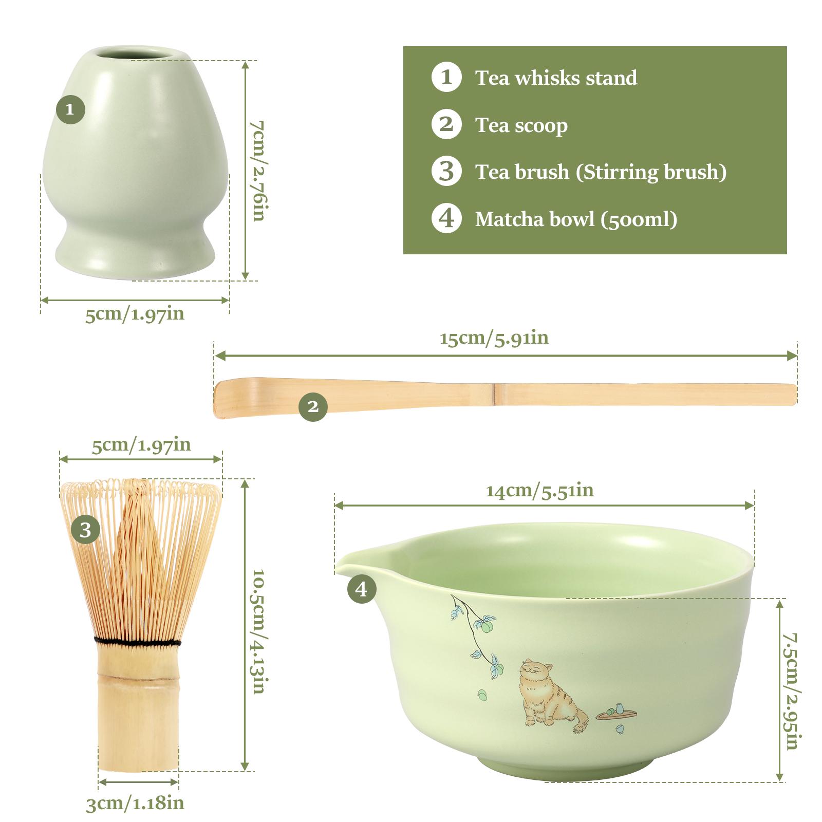 Набор для японского чая матча 4 предмета Керамическая чаша Бамбуковая ложка для чая Венчик и подставка Набор для приготовления матча для любителей чая Инструменты для приготовления чая