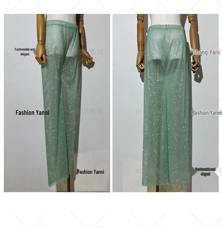 Yanni Fashion Blue Feather & Rhinestone Dress with Long-Sleeve Top and Skirt